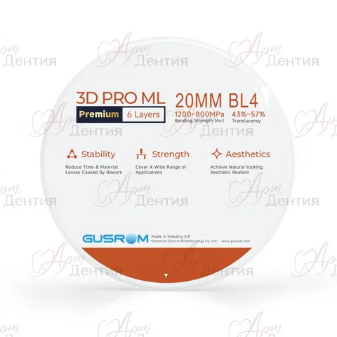 Циркониевый диск Gusrom 3D Pro ML D=98 H=20 Цвет BL4 — совместимость