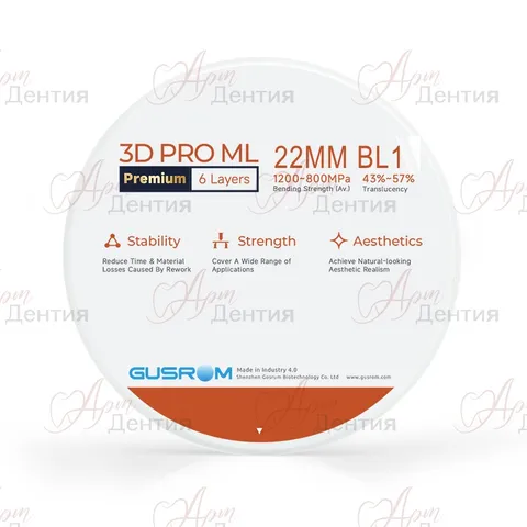 Циркониевый диск Gusrom 3D Pro ML D=98 H=22 Цвет BL1 — совместимость